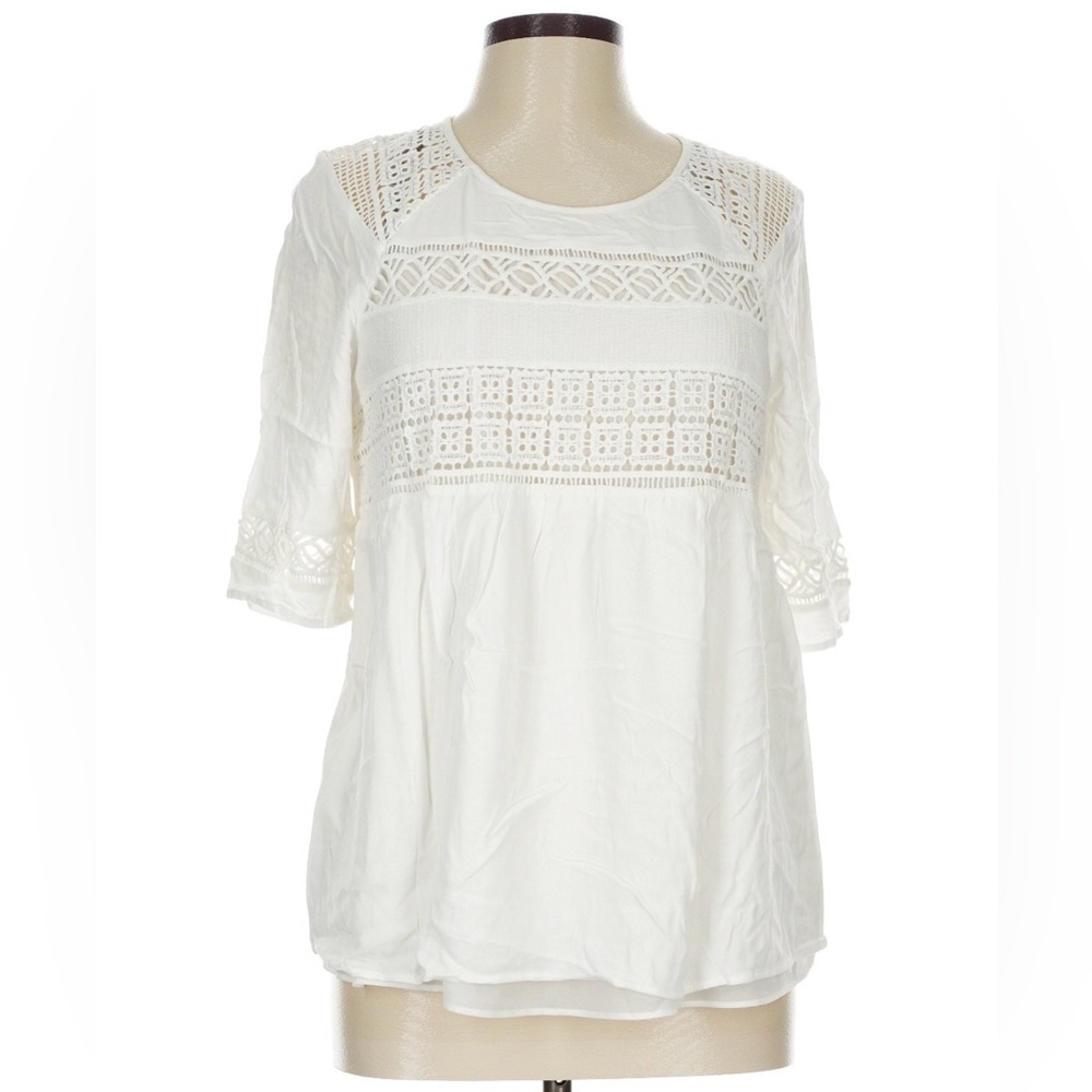Daniel Rainn White Crochet-Yoke Tunic Top